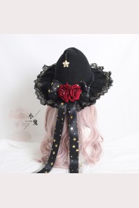 Rose flower big bow lace halloween witch Lolita Style Hat (LG142)